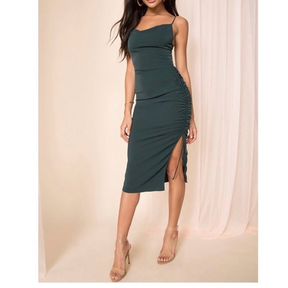 Emerald Green Slip Dress with Cowl Neck